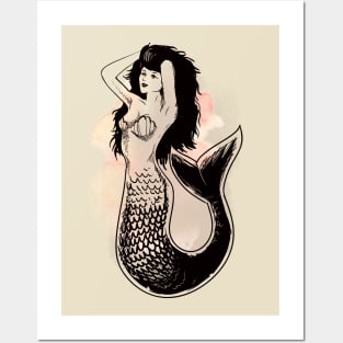 Deep Sea Mermaid Watercolor Fashion Posters and Art